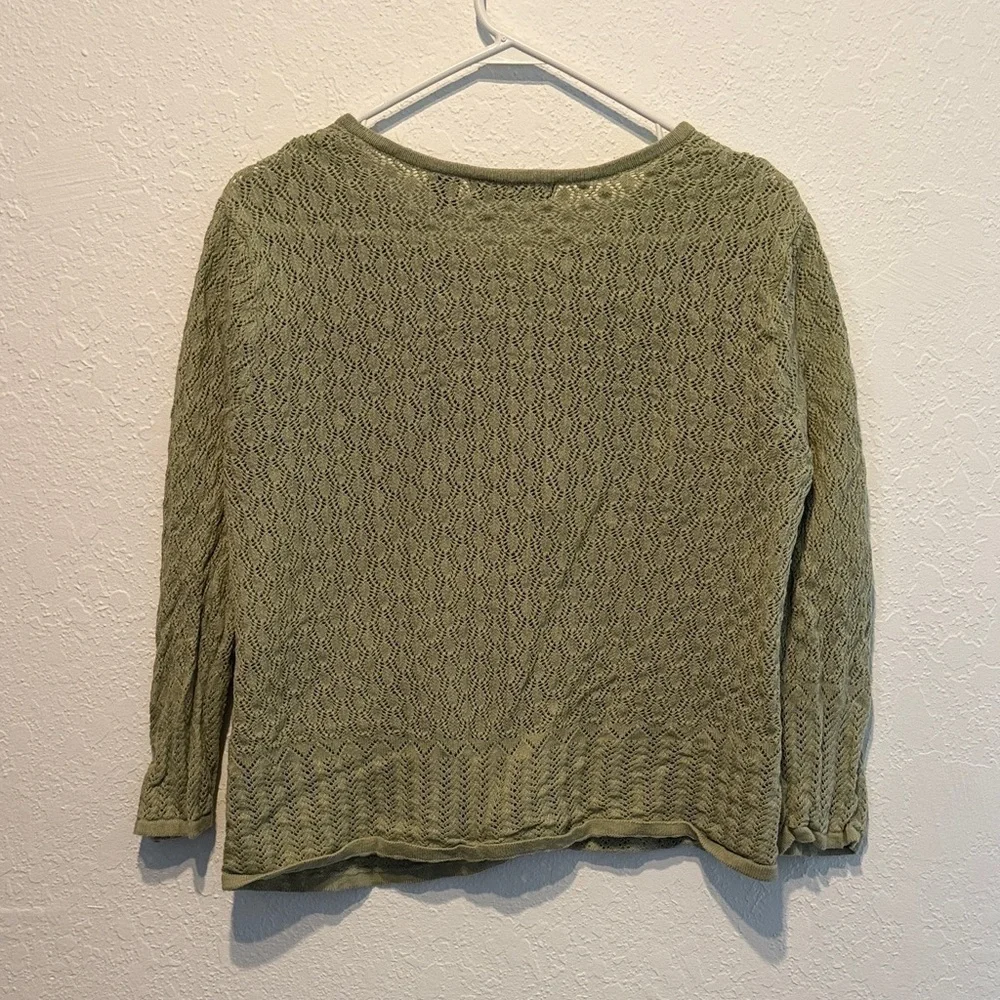 Crystal-Kobe Sage Green Textured Cardigan Lightweight XL 3/4 Sleeve Knit Sweater